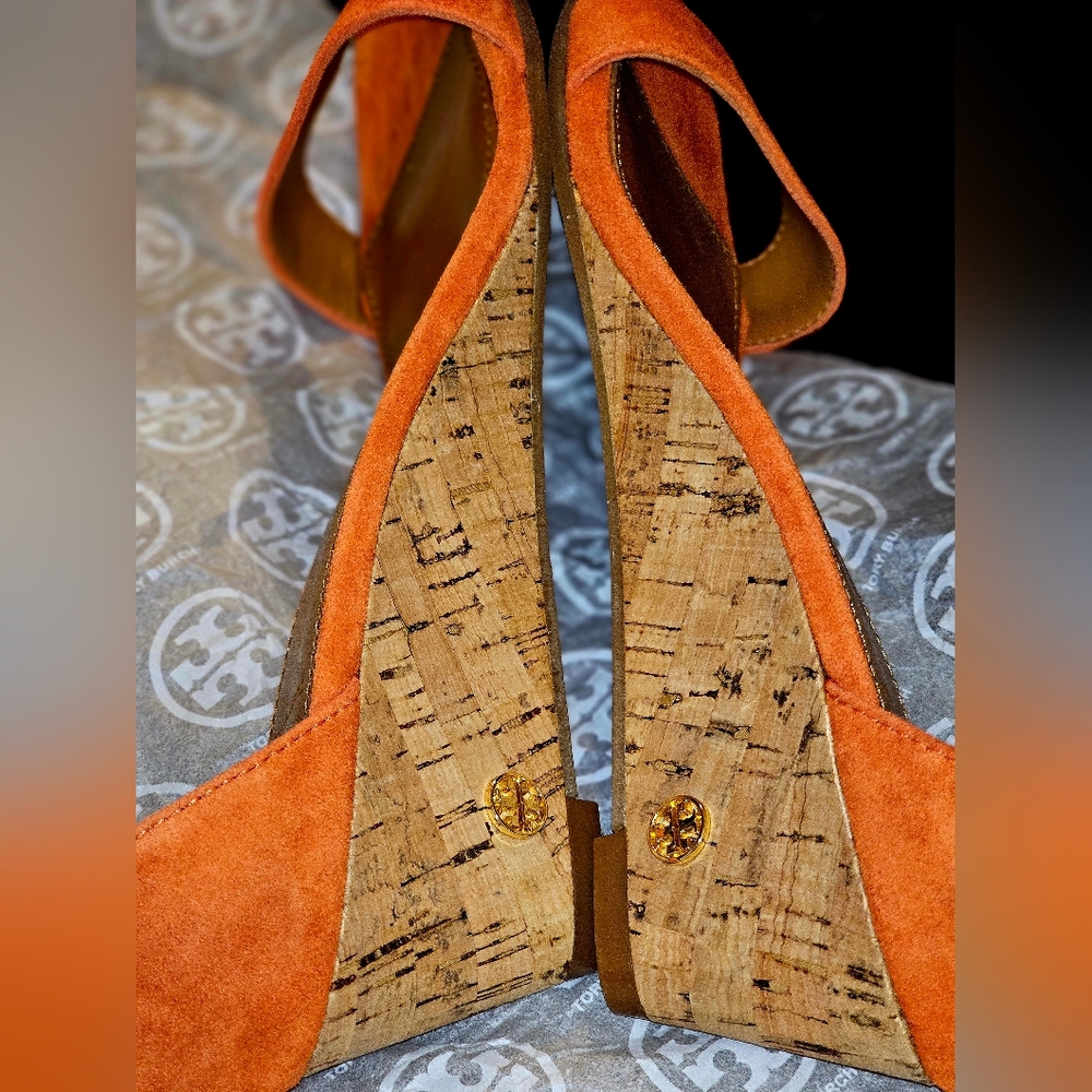 Tory Burch Orange Wedge Shoes with Ankle Strap - Picture 2 of 6